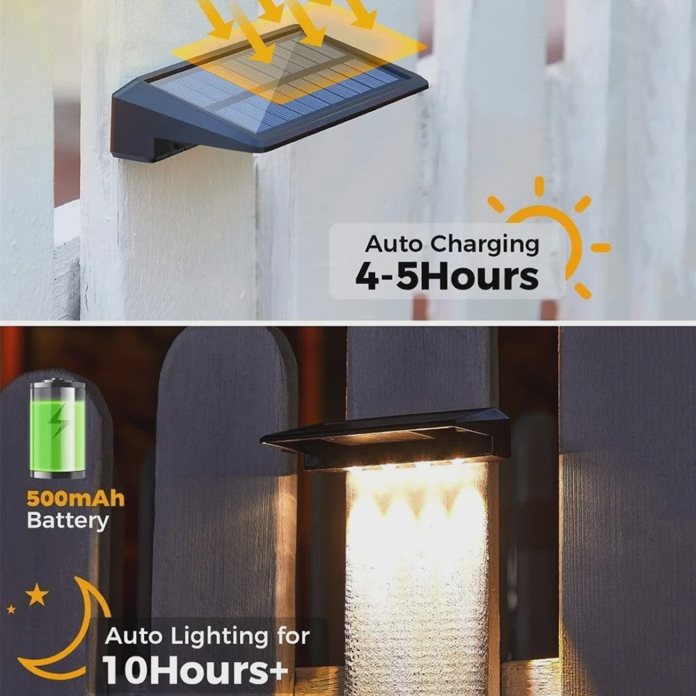2x Solar Wandlampen 4 LED - Waterdicht Buitenlicht voor Hek, Tuin & Pad