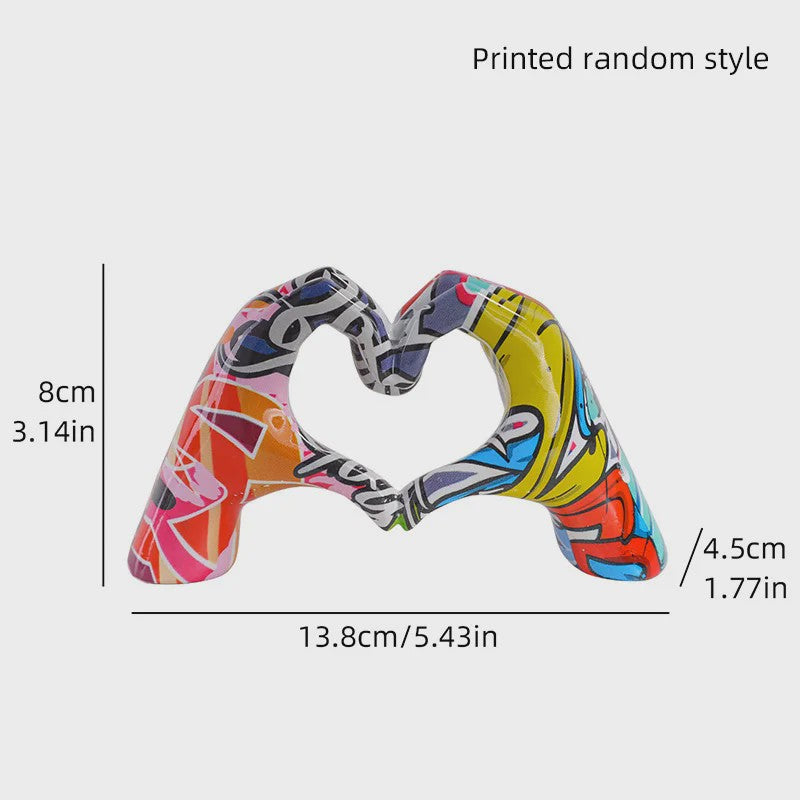 Hart Handen Sculptuur - Unieke Resin Decoratie met Abstracte Print