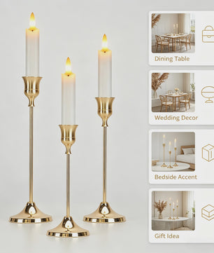Set van 3 Goudkleurige Klassieke Kandelaars met Stabiele Voet - Perfect voor Bruiloft en Decoratie