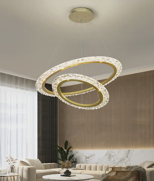 Luxe Gouden LED Ring Hanglamp met Kristaldecoratie - Modern Design Kroonluchter voor Woonkamer & Eetkamer
