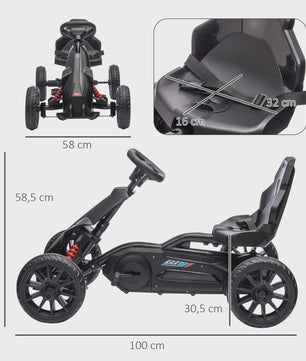 Homcom Children's Pedal Go-Kart, Child's Go-Kart, with 4-Position Adjustable Seat, Silent Eva Wheels, 100 X 58 X 5