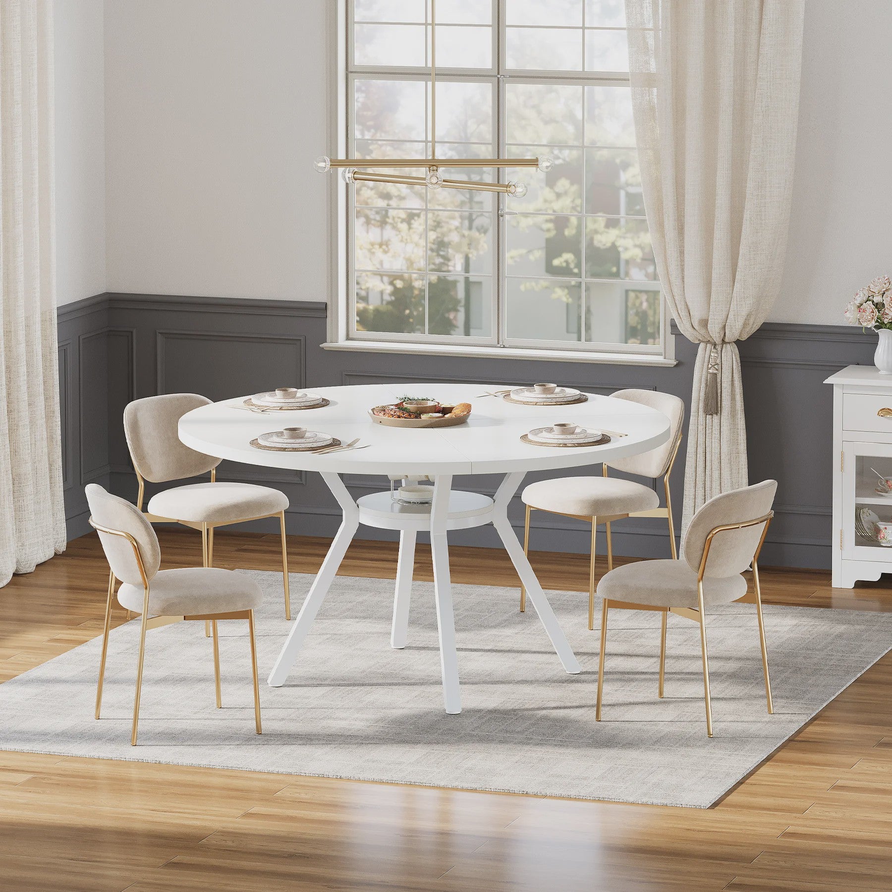 Ronde Eettafel 120cm met Opslag - Hout & Metaal - Geschikt voor 4-6 Personen