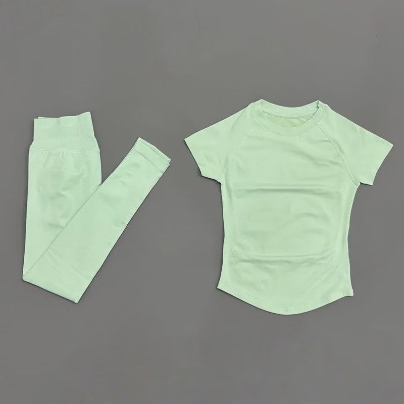 Naadloze Yoga Set Dames: Short Sleeve Top & Hoge Taille Legging - Sneldrogend Sportkleding Pak