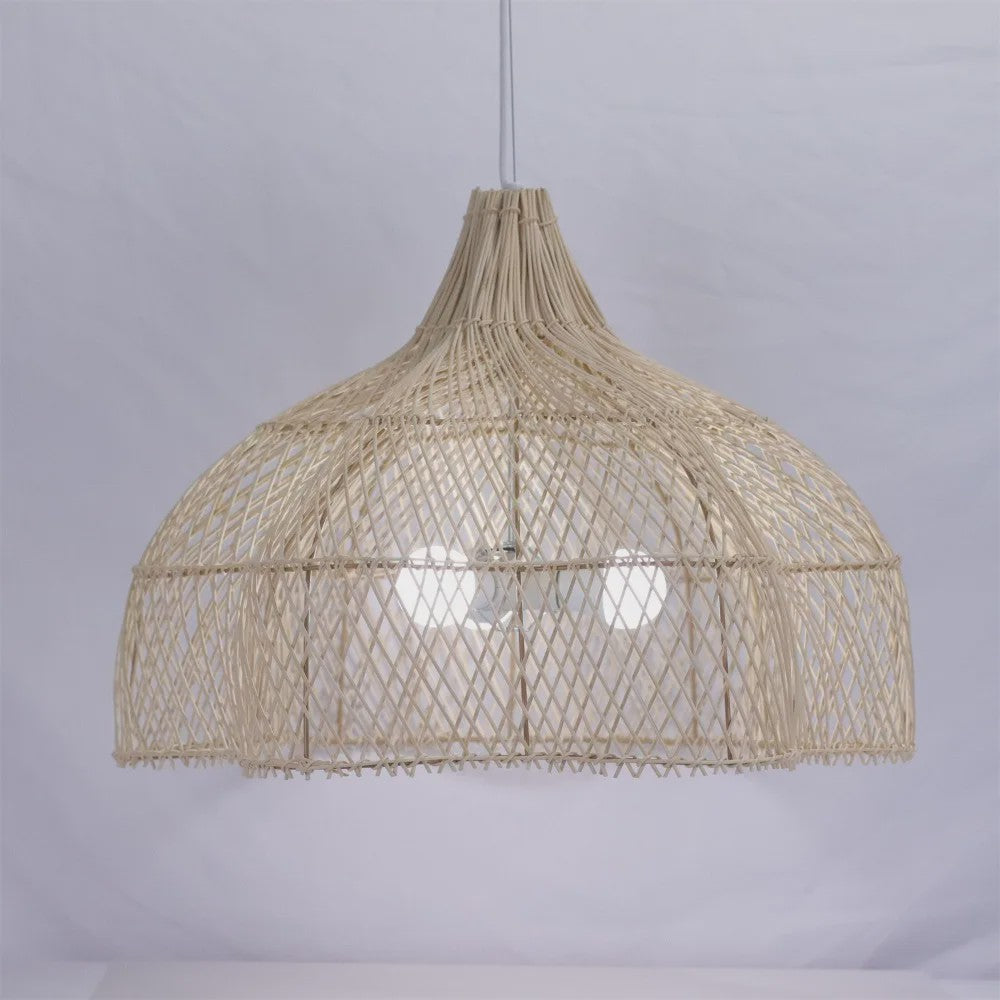 Rotan Hanglamp 60cm Beige - Sfeervolle Wicker Plafondlamp met E27 Fitting voor Woon- en Eetkamer