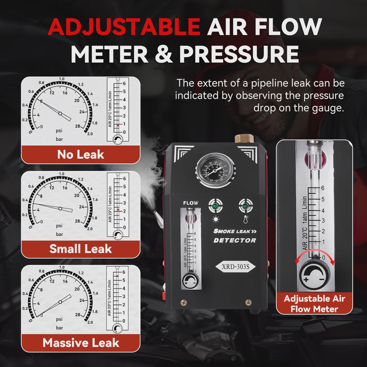 Professionele Rookmachine & Lekdetector voor Auto's - Ingebouwde Pomp, Drukmeter & Flowmeter