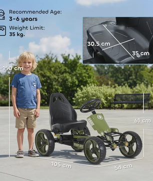 Traptrekker Go Kart Groen - Verstelbare Stoel & Handrem - Leeftijd 3-6 Jaar