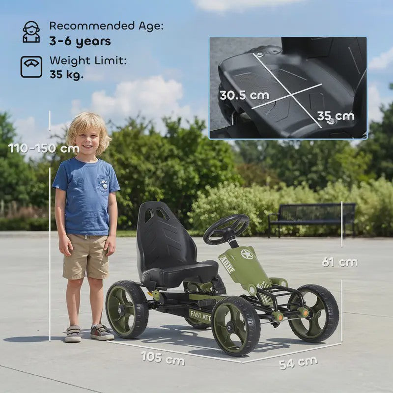 Traptrekker Go Kart Groen - Verstelbare Stoel & Handrem - Leeftijd 3-6 Jaar