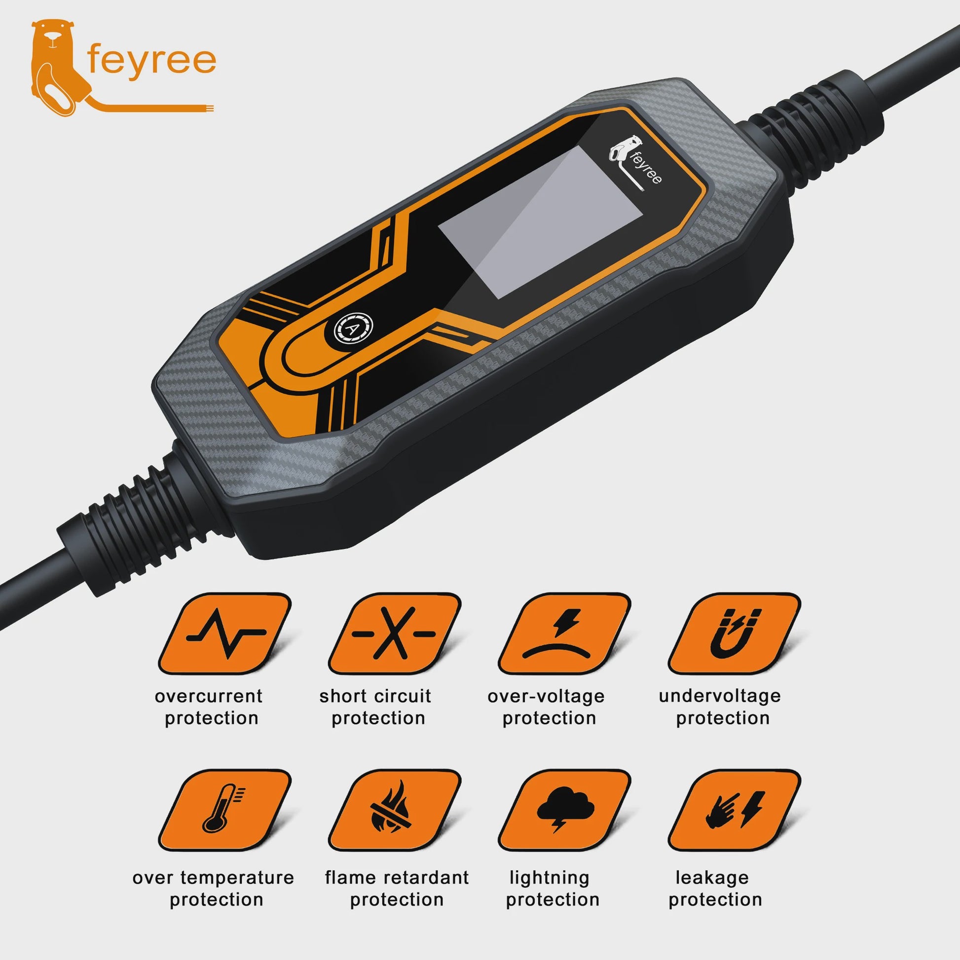 Feyree Draagbare EV Oplader - 3.5KW/7KW/11KW, 16A/32A, 1- & 3-Fase, Instelbare Stroom, GB/T