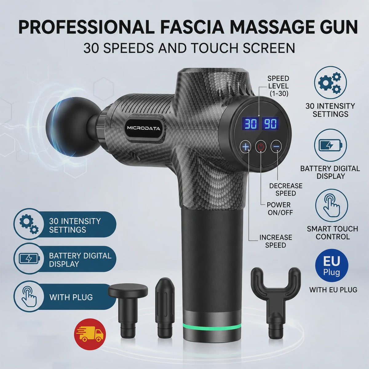 Professionele Massage Gun met LCD Touchscreen - 30 Snelheden voor Diepe Spierontspanning