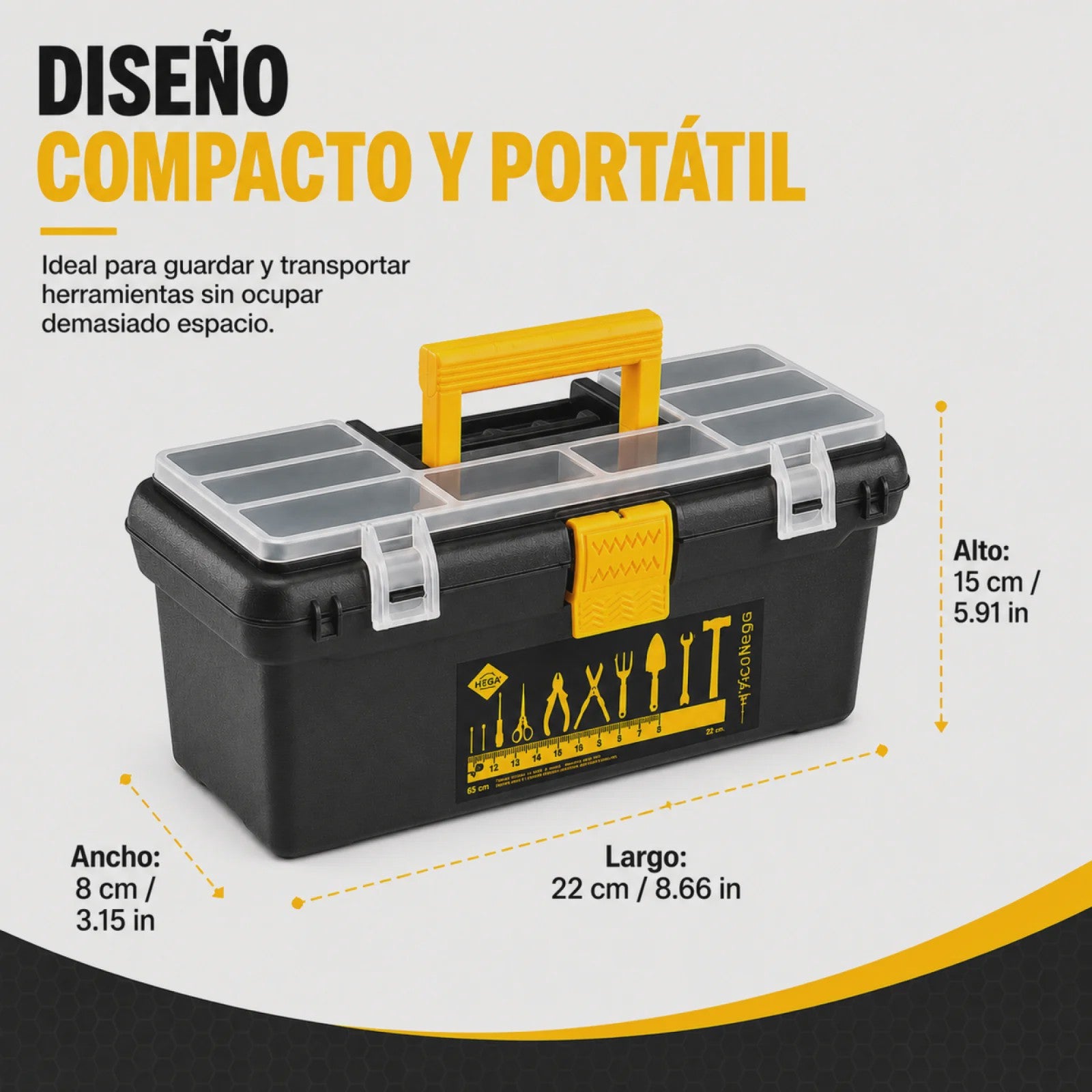 Draagbare Gereedschapskist 22x8x15cm met Organizer, Veiligheidssluitingen en Handvat