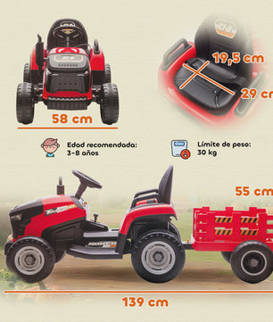 Elektrische Kinder Tractor met Afneembare Aanhanger - 12V Accu, 3-5 Km/U, Afstandsbediening