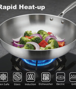 3-delige RVS Koekenpan Set - Snel & Gelijkmatig Verwarmen, Gezond Koken