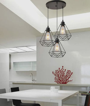 Industriële Hanglamp Zwart - Diamant Kooi Design - 3-Lichts