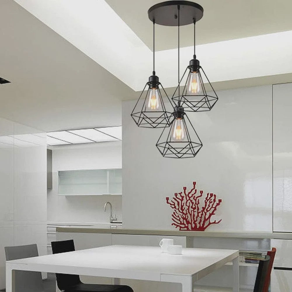 Industriële Hanglamp Zwart - Diamant Kooi Design - 3-Lichts