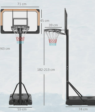 Verstelbare Basketbalpaal met Wielen - Zwart, 182-213 cm Hoogte