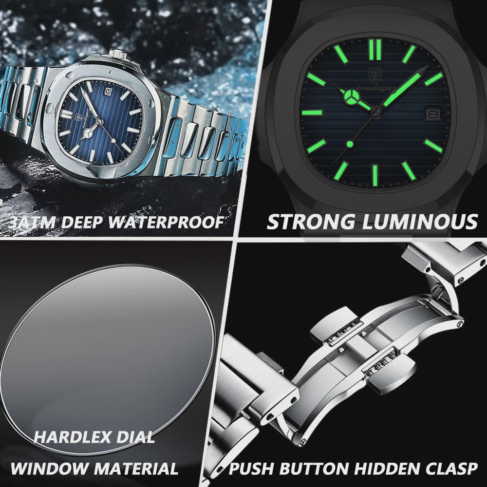POEDAGAR Luxe Herenhorloge - RVS, Waterdicht, Lichtgevend & Datumfunctie