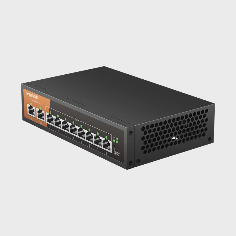 KeepLiNK 10-Poorts Gigabit PoE Switch: 8 PoE-poorten, 2 Uplinks, Plug & Play