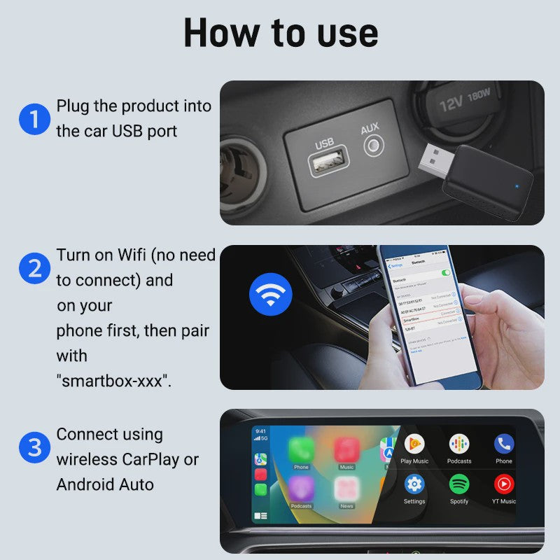 Draadloze CarPlay & Android Auto Adapter - 2-in-1 Mini USB Module met 5GHz WiFi