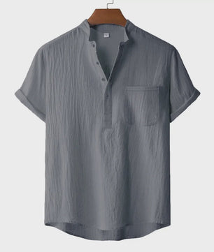 Zomer T-shirt Heren Katoen Linnen - Henley Nek, Korte Mouw, Ademend & Comfortabel