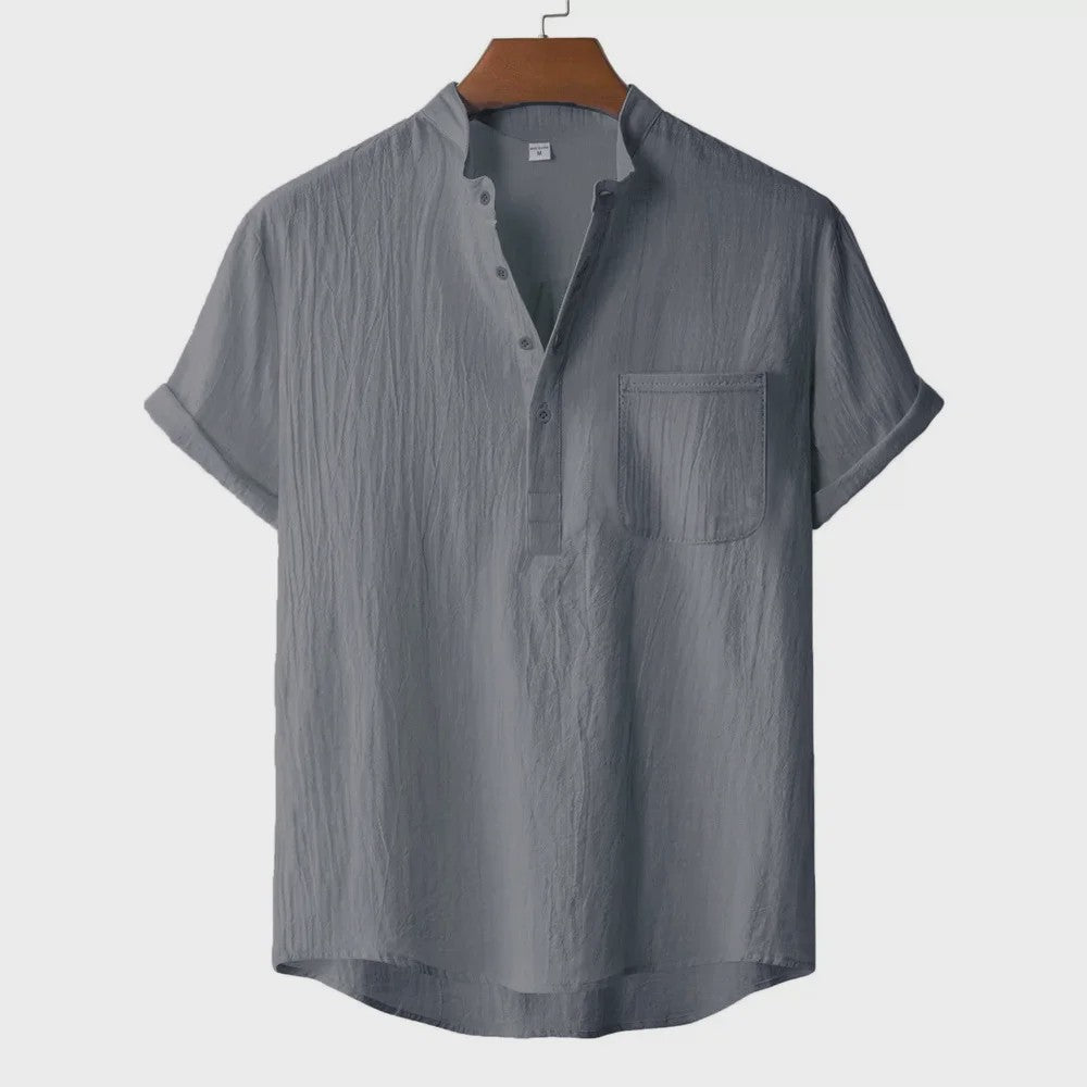 Zomer T-shirt Heren Katoen Linnen - Henley Nek, Korte Mouw, Ademend & Comfortabel