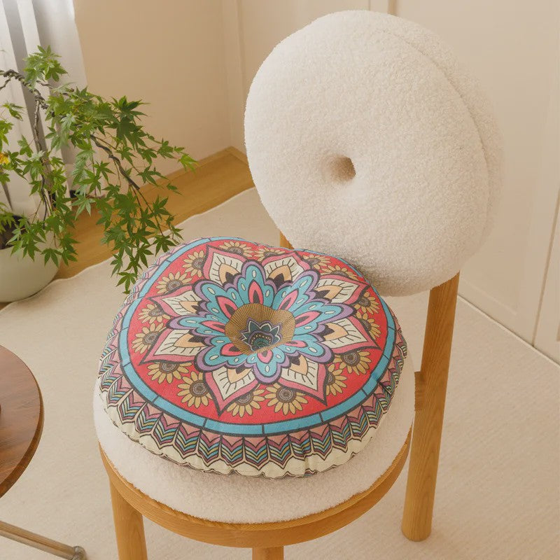 Bohemian Rond Kussen - Katoen & Linnen - Decoratief Vloer- of Stoelkussen