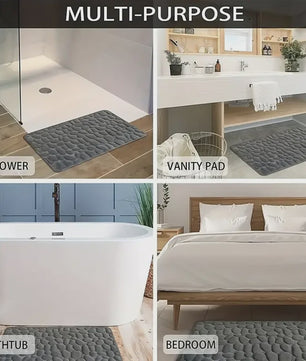 Antislip Badmat met 3D Steen Design - Absorberend & Sneldrogend