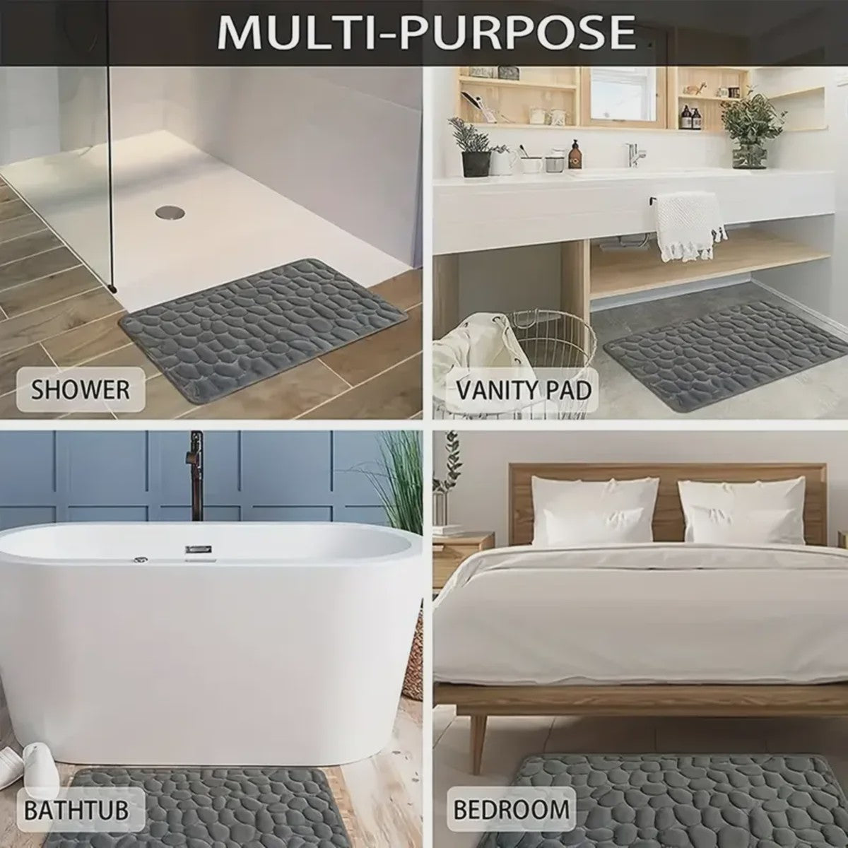 Antislip Badmat met 3D Steen Design - Absorberend & Sneldrogend