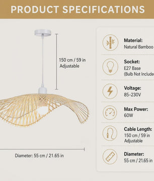 Handgemaakte Bamboe Plafondlamp - Natuurlijk Rotan Hanglamp met E27 Fitting