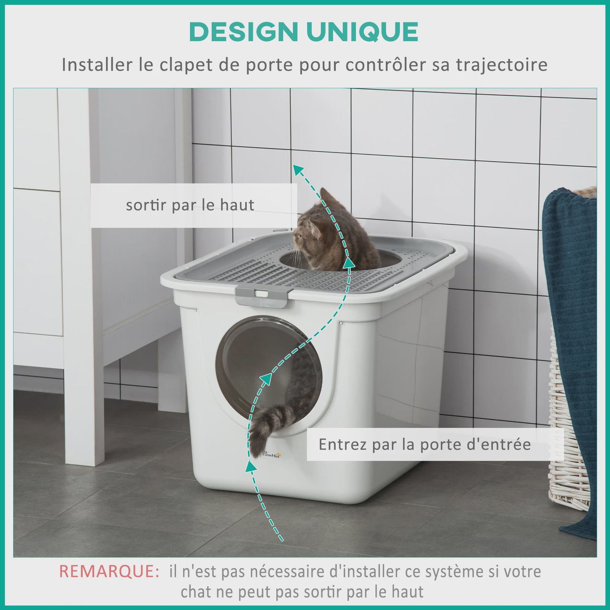 Pawhut Kattenbak Huisje met Dubbele Deuren en Schep - Wit