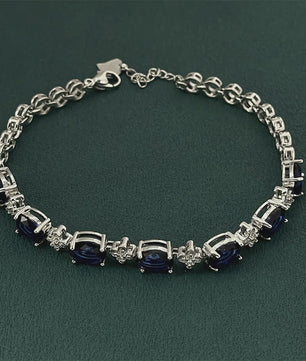 925 Sterling Zilveren Armband met Donkerblauwe Edelstenen - Elegant & Modieus Cadeau