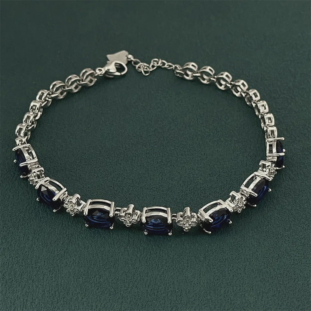 925 Sterling Zilveren Armband met Donkerblauwe Edelstenen - Elegant & Modieus Cadeau