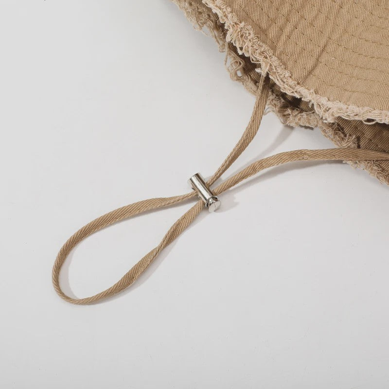 Zomerse Denim Fisherman Hat met Grote Rand en Koord - UV Bescherming voor Dames & Heren