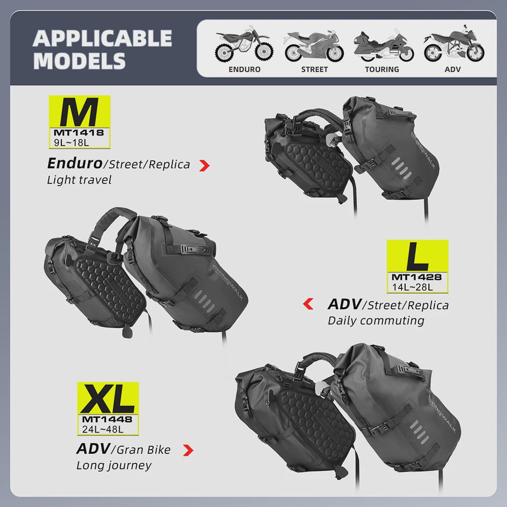 Rhinowalk Waterdichte Motor Zijkoffers - 18L, 28L, 48L - Adventure Touring Bagage