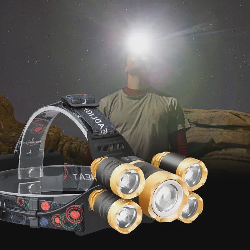ESMARTER Sensor Hoofdlamp - 5x Super Bright LED, Waterdicht & Krachtig voor Outdoor, Camping, Vissen
