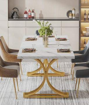 Moderne Marmerlook Eettafel voor 4-6 Personen - Stijlvol Wit Design (160cm)