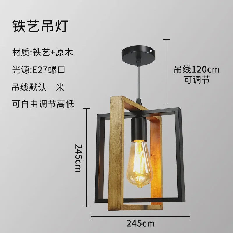 Retro Houten & IJzeren Hanglamp - Stijlvolle Verlichting voor Bar, Restaurant en Huis