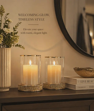 Luxe Glazen Kaarsenhouder met Glitter Bodem - Goud/Zilver - Perfect voor Bruiloft & Decoratie