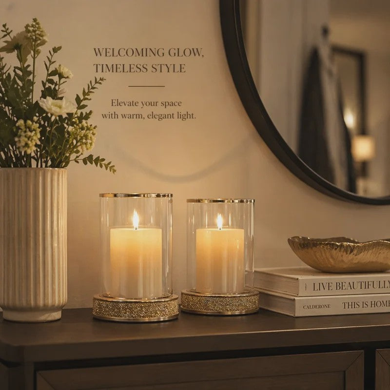 Luxe Glazen Kaarsenhouder met Glitter Bodem - Goud/Zilver - Perfect voor Bruiloft & Decoratie