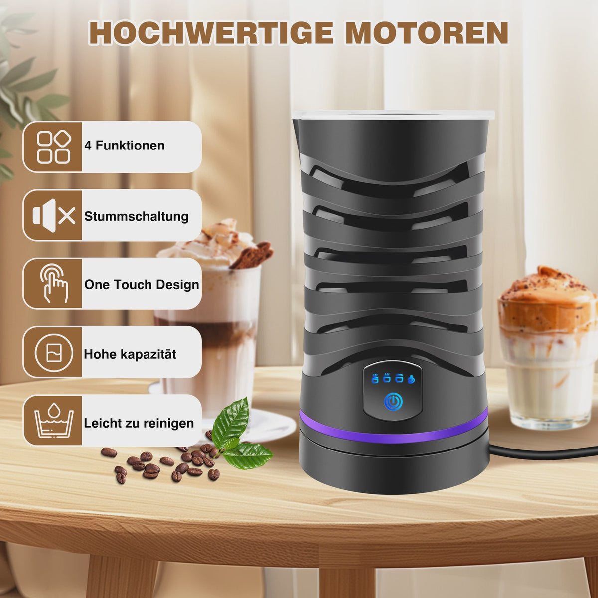4-in-1 Melkopschuimer & Warmer - 600ml - Voor Latte, Cappuccino & Warme Chocolademelk