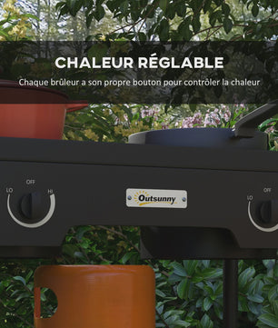 Outsunny Draagbaar Dubbel Propaan Gasfornuis - 92000 BTU/u - Afneembare Poten voor Buiten & Camping