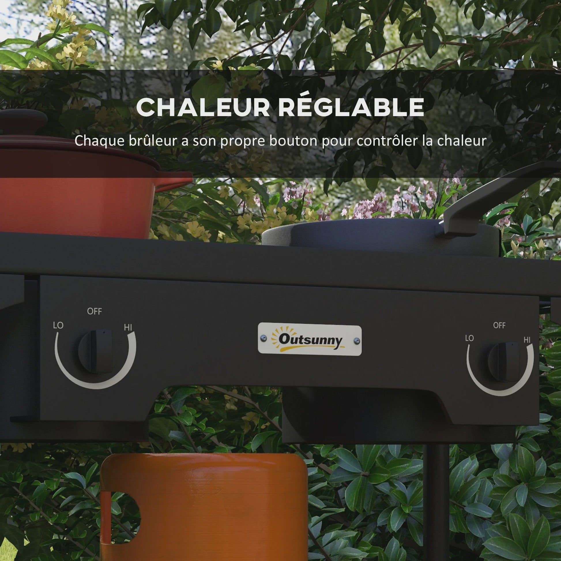 Outsunny Draagbaar Dubbel Propaan Gasfornuis - 92000 BTU/u - Afneembare Poten voor Buiten & Camping