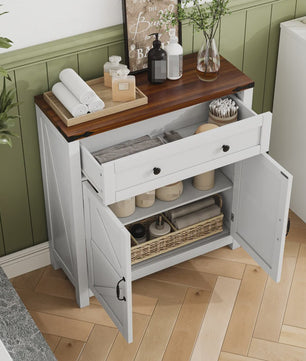 Moderne Badkamerkast met Lades en Verstelbare Planken - Walnoot Houtlook Blad