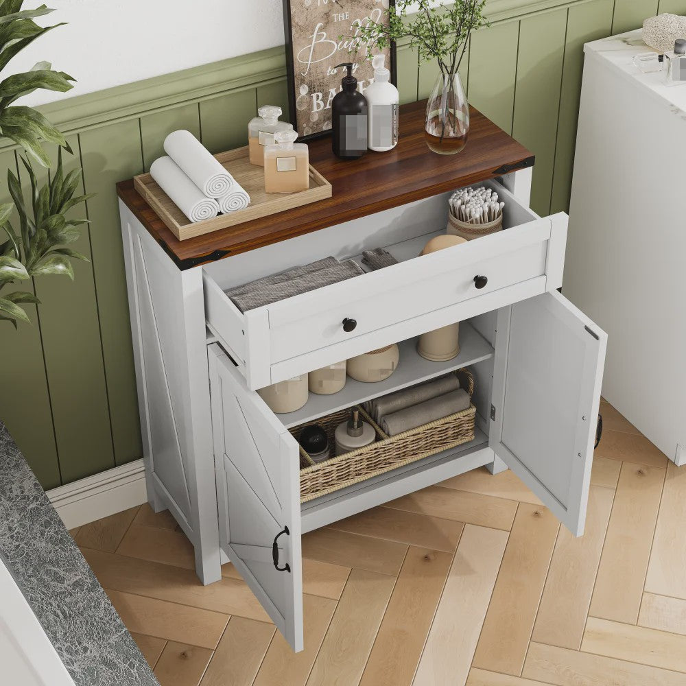 Moderne Badkamerkast met Lades en Verstelbare Planken - Walnoot Houtlook Blad