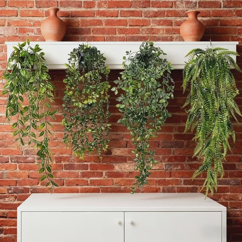 4x Kunst Hangplanten - Faux Eucalyptus & Klimop - UV-Bestendig Plastic voor Buiten & Binnen Decoratie