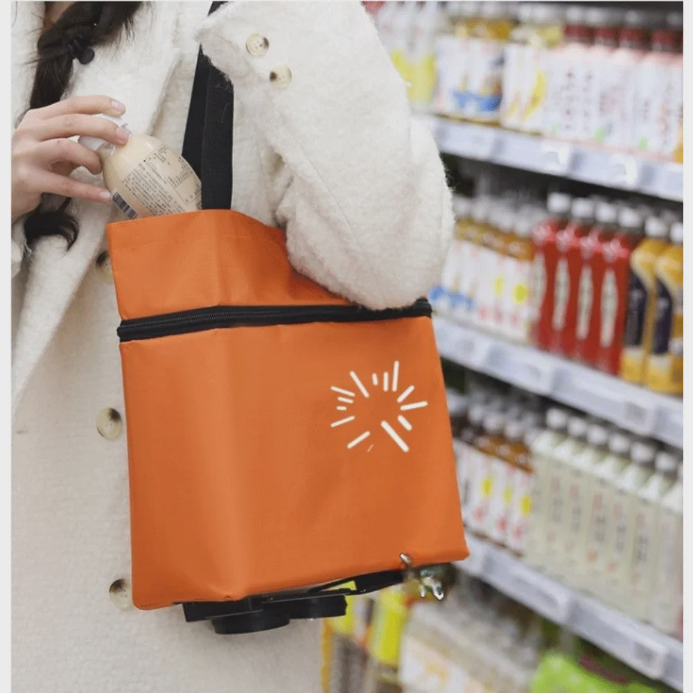 2-in-1 Opvouwbare Boodschappentrolley met Wielen - Handige Draagtas