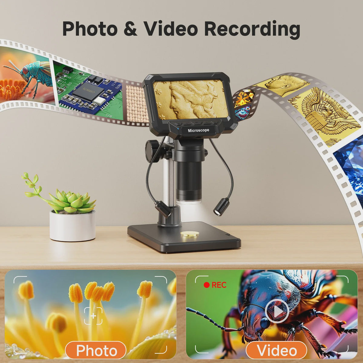 Digitale Microscoop met 4.3" IPS Scherm, 1600x Vergroting, HD Video & Foto