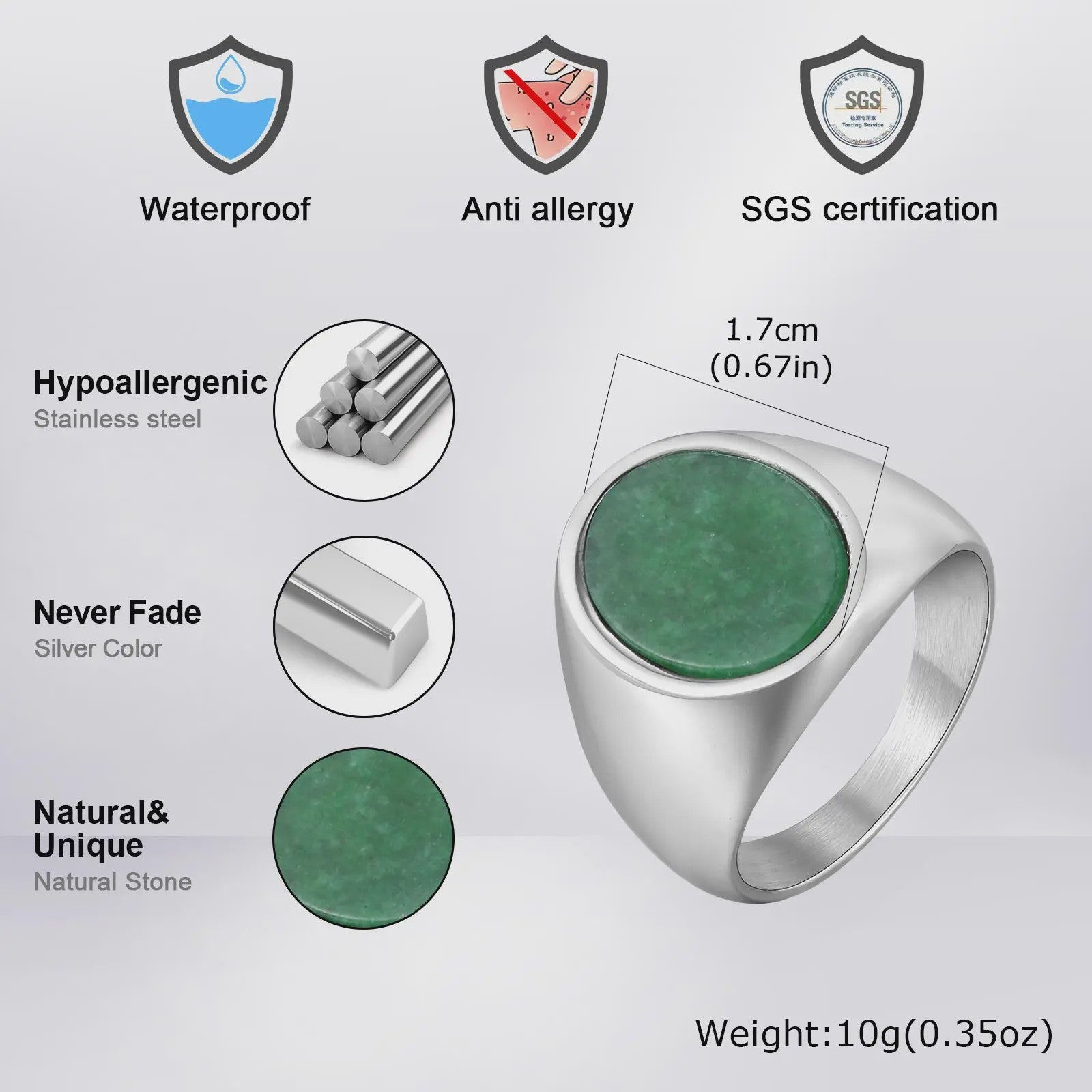 Stijlvolle Heren Ring van Natuursteen (Turquoise/Groen) - Roestvrij Staal Zegelring