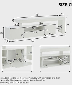 Moderne TV-meubel 192cm met LED-verlichting en 3 kasten - Hoogglans wit