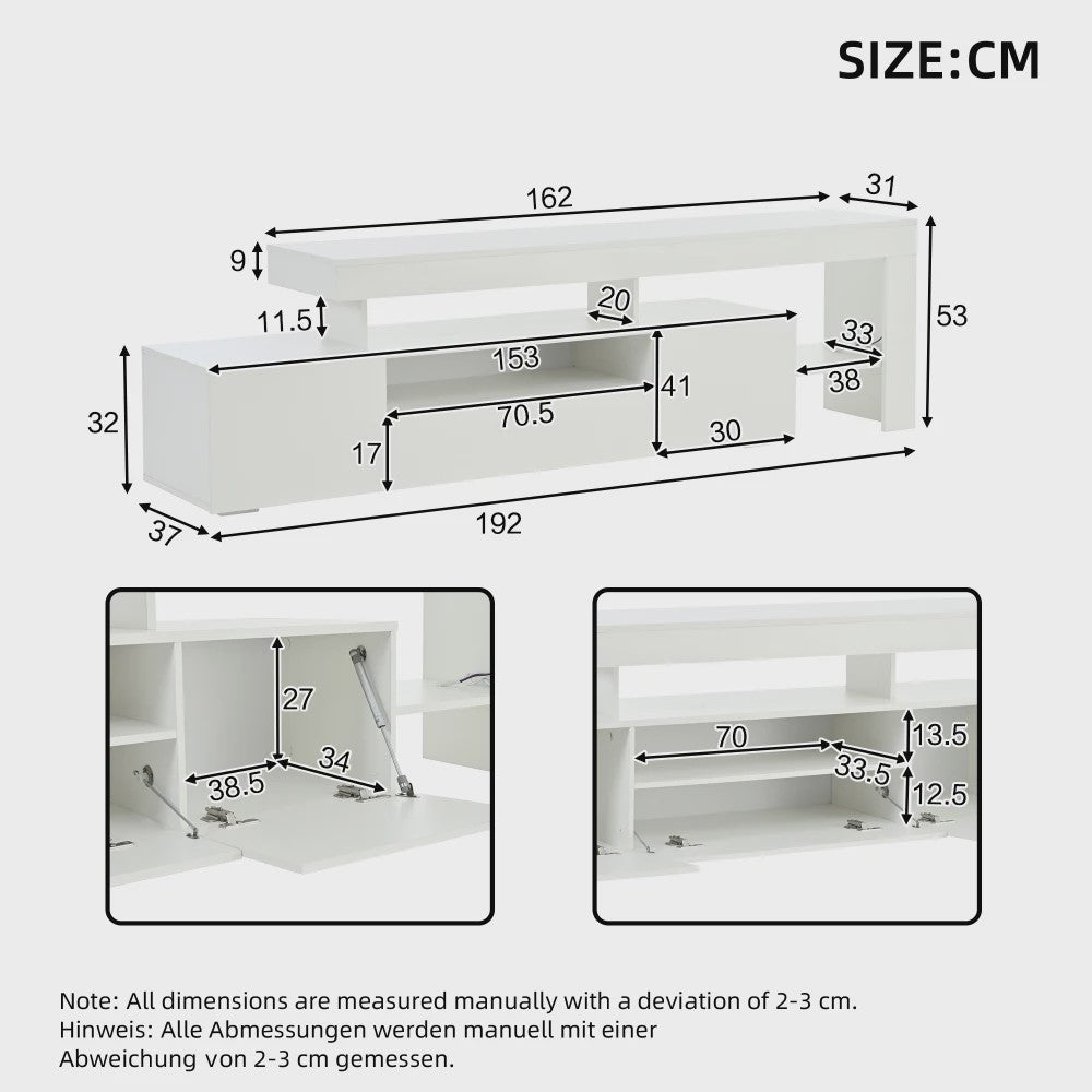 Moderne TV-meubel 192cm met LED-verlichting en 3 kasten - Hoogglans wit