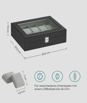 Luxe Horlogedoos met 10 Vakken, Glazen Deksel en Zachte Fluweel Voering - Perfecte Opslag voor Uw Collectie